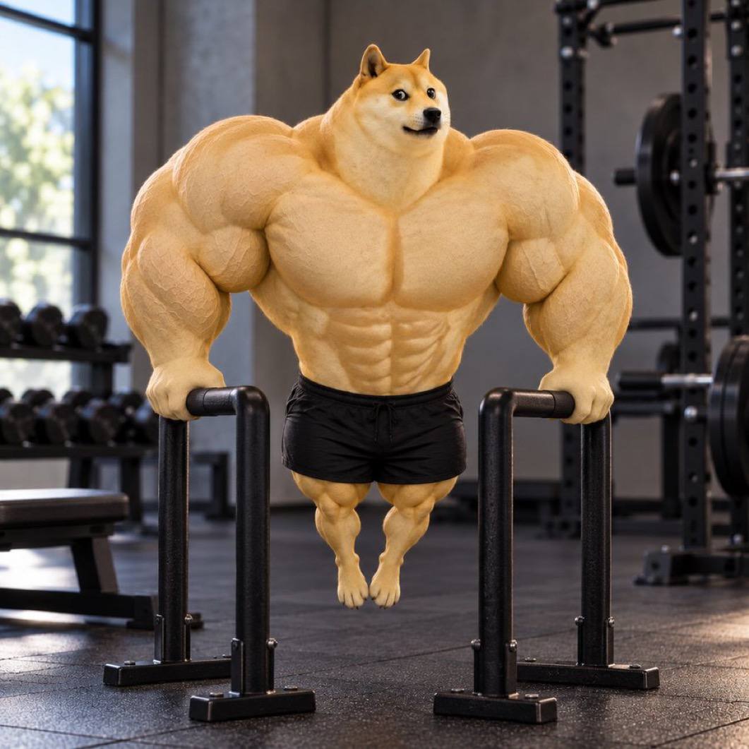Swogedoge performing dips on parallel bars